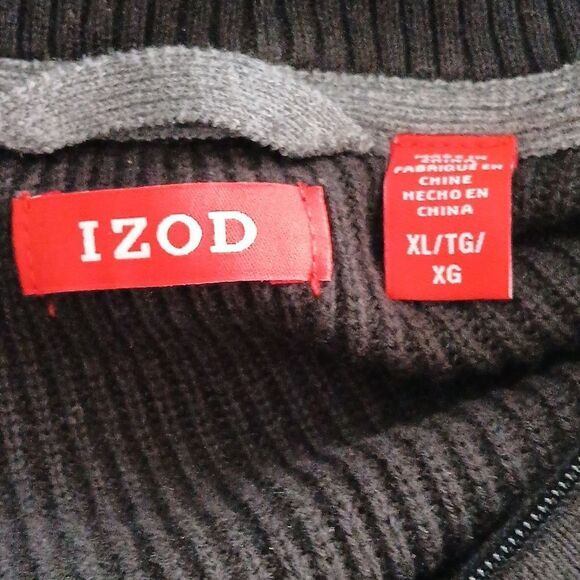 IZOD  black gray white partial zipper pull over sweater  Sz XL - Picture 5 of 5
